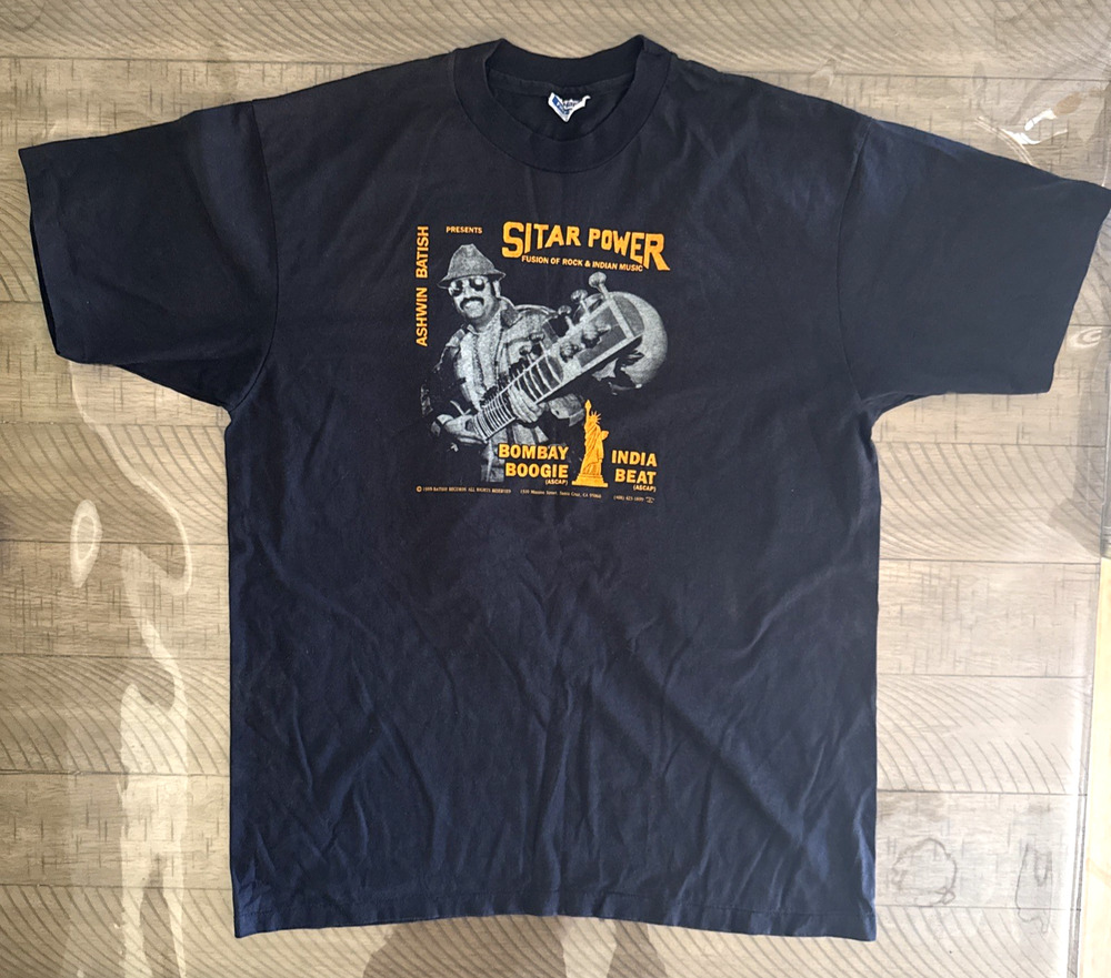 Vintage 1985 Ashwin Batish Sitar Power T-Shirt Hanes XL Bombay Boogie India Beat